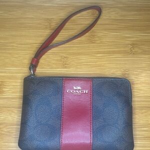 Coach Black Wristlet with Red Center Stripe